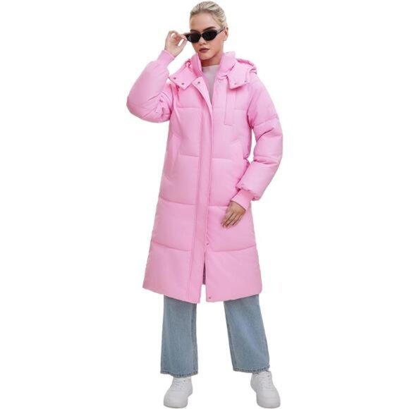 Long Puffer Jacket for Women, Pink - Picture 1 of 6